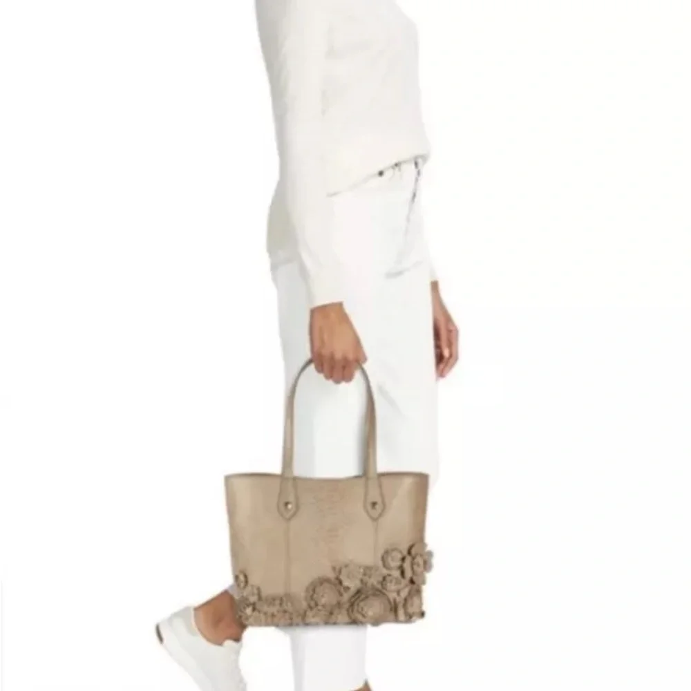 🤍🩶Frye Melissa 3D Floral Snake Embossed Leather Tote $498 - Picture 2 of 16
